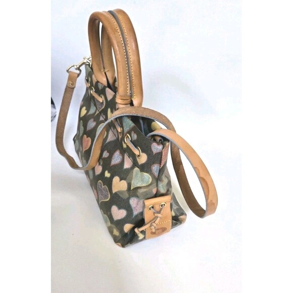 Dooney & Bourke Multicolored Hearts Print Tassel Tote Dual Leather Straps USA - Picture 5 of 12